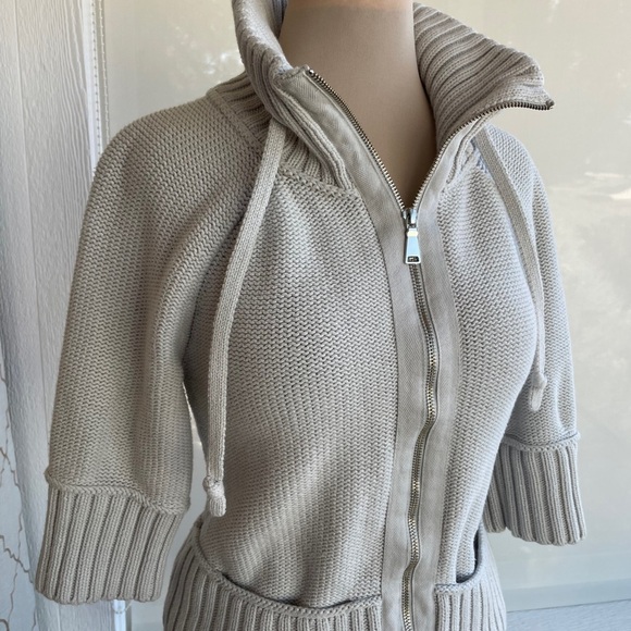 Eddie Bauer Chunky Women's High collar Zip Cardigan 3/4 Sleeves, Size L - Picture 3 of 10